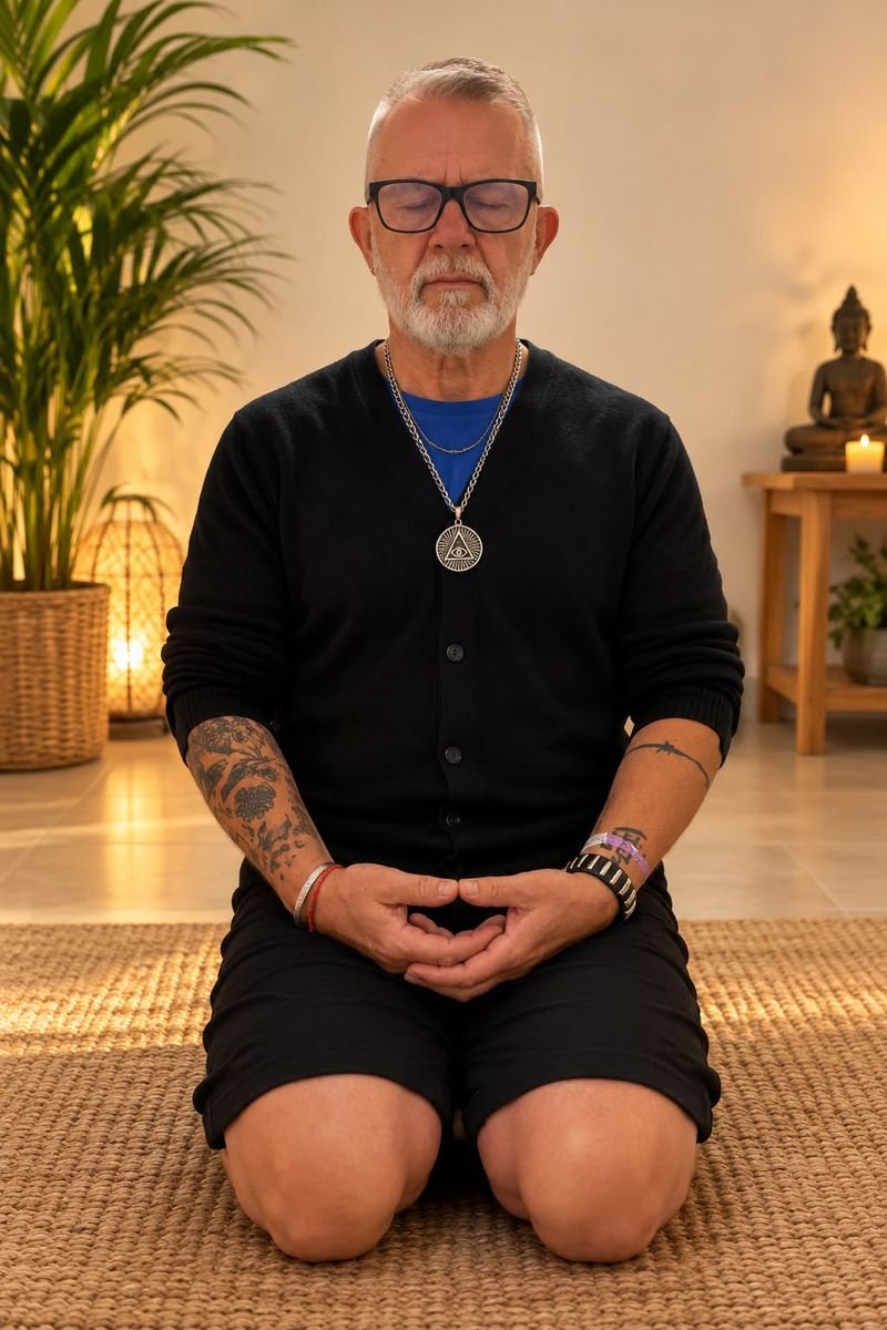 Antonio Medina meditando de rodillas